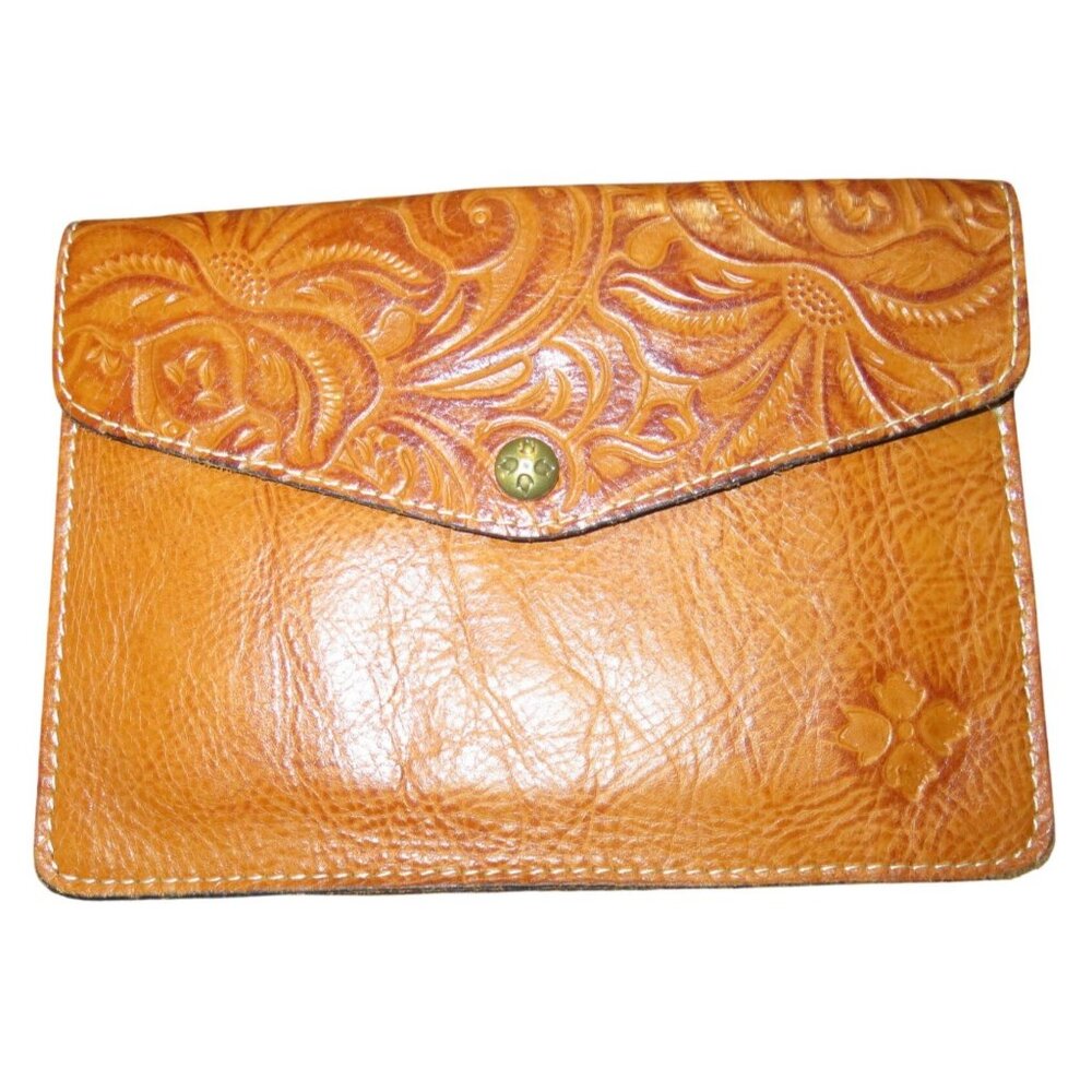 Patricia Nash Florence Vintage Tooled  Leather Embossed Envelope Pouch Clutch